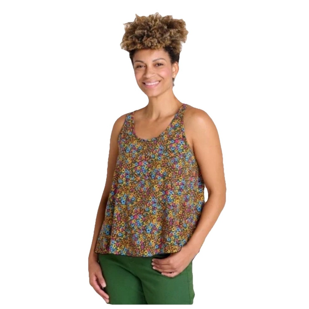 Toad & Co Sunkissed Tank Size L Black Micro Floral Print